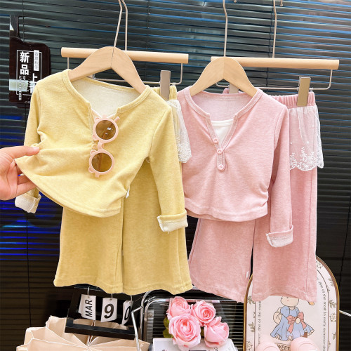 韓韓良品親子裝套裝2025秋季新款假兩件上衣蕾絲屁簾濶腿褲兩件套 韓韓良品親子裝套裝2025秋季新款假兩件上衣蕾絲屁簾濶腿褲兩件套
