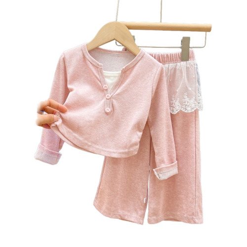 韓韓良品親子裝套裝2025秋季新款假兩件上衣蕾絲屁簾濶腿褲兩件套 韓韓良品親子裝套裝2025秋季新款假兩件上衣蕾絲屁簾濶腿褲兩件套