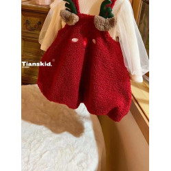 【聖誕節】套裝裙可愛洋氣加絨兩件套女寶寶新年酒紅色連衣裙新
