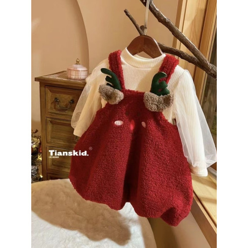 【聖誕節】套裝裙可愛洋氣加絨兩件套女寶寶新年酒紅色連衣裙新 【聖誕節】套裝裙可愛洋氣加絨兩件套女寶寶新年酒紅色連衣裙新