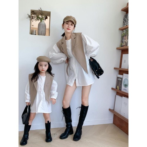 網紅韓版親子裝2025秋新款潮洋氣母女裝長款襯衫裙西裝披肩兩件套 網紅韓版親子裝2025秋新款潮洋氣母女裝長款襯衫裙西裝披肩兩件套