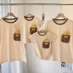 薯條親子裝嬰兒一家三口四口2025新款親子夏母女母子網紅短袖t恤