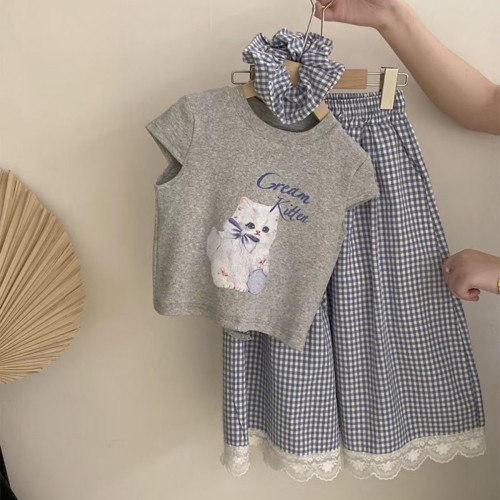 親子裝夏裝洋氣套裝2026夏季兒童薄款濶腿褲女童爆款短袖兩件套潮