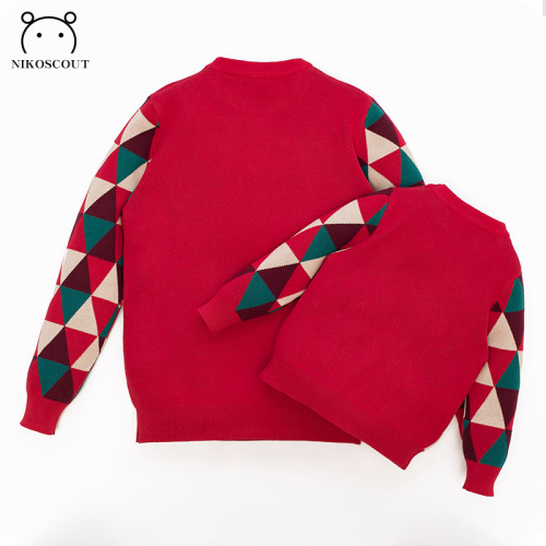 親子裝一家三口冬季聖誕節過年紅色毛衣母女新年洋氣炸街母子外套 親子裝一家三口冬季聖誕節過年紅色毛衣母女新年洋氣炸街母子外套