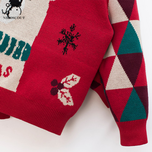 親子裝一家三口冬季聖誕節過年紅色毛衣母女新年洋氣炸街母子外套 親子裝一家三口冬季聖誕節過年紅色毛衣母女新年洋氣炸街母子外套