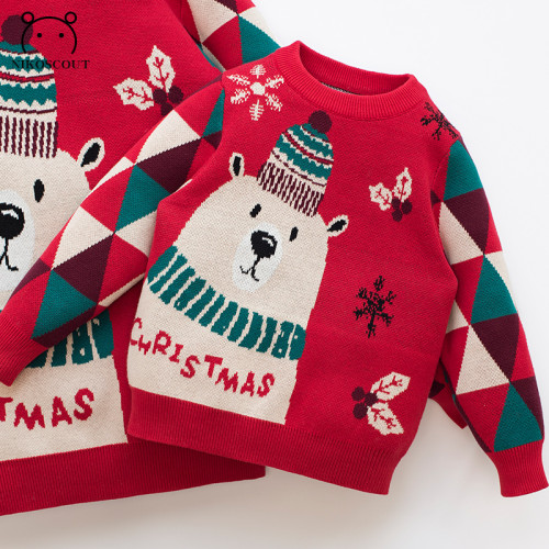 親子裝一家三口冬季聖誕節過年紅色毛衣母女新年洋氣炸街母子外套 親子裝一家三口冬季聖誕節過年紅色毛衣母女新年洋氣炸街母子外套