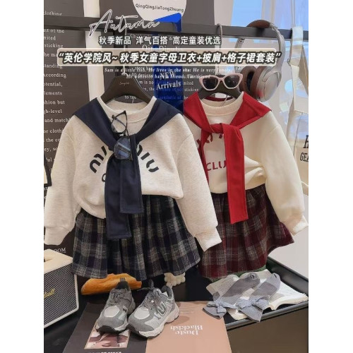 女童三件套秋季親子裝韓版英倫學院風衛衣格子裙套裝洋氣潮中大童 女童三件套秋季親子裝韓版英倫學院風衛衣格子裙套裝洋氣潮中大童
