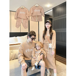 2024新款炸街親子裝母女半身裙一家三口嬰兒連體母子春秋衛衣套裝
