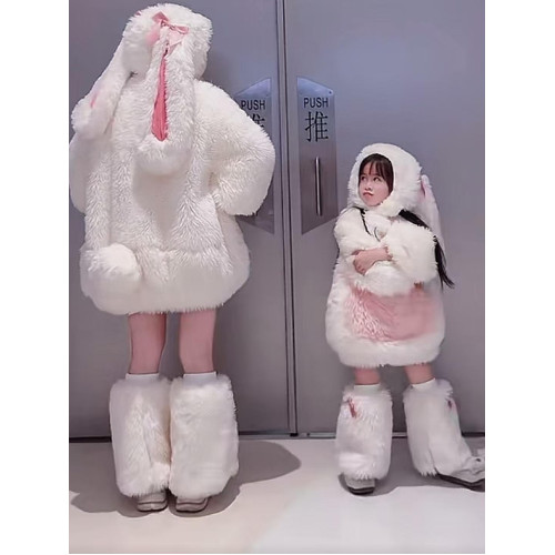 可愛毛絨小兔嘰加絨加厚兔子套裝可愛外衣親子裝毛毛母女裝兒童 可愛毛絨小兔嘰加絨加厚兔子套裝可愛外衣親子裝毛毛母女裝兒童