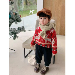 聖誕節親子裝秋冬季紅色毛衣2023新款一家三四口母女針織衫外套