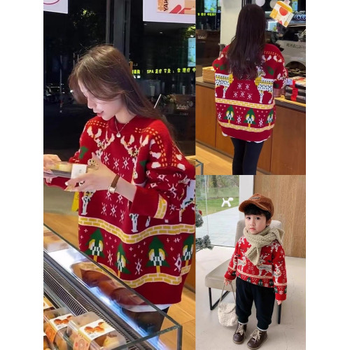 聖誕節親子裝秋冬季紅色毛衣2023新款一家三四口母女針織衫外套 聖誕節親子裝秋冬季紅色毛衣2023新款一家三四口母女針織衫外套