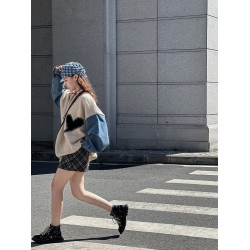 不一樣的親子裝一家三口高級感全家母子秋季時尚洋氣拼接毛衣衛衣