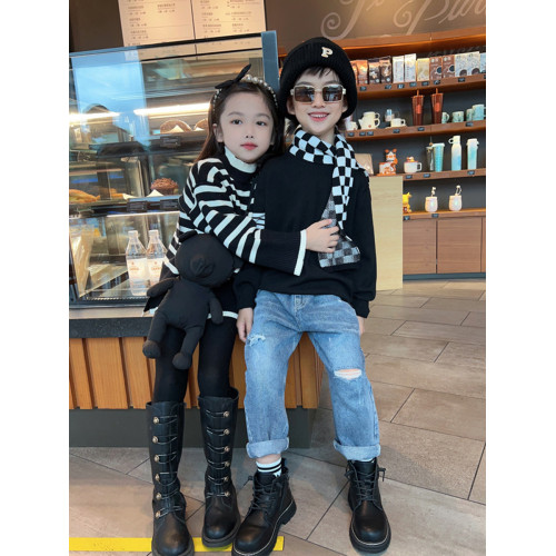親子裝母女裝毛衣2024秋冬新款網紅時髦條紋上衣小女孩套頭針織衫 親子裝母女裝毛衣2024秋冬新款網紅時髦條紋上衣小女孩套頭針織衫
