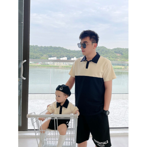 嬰兒親子裝夏一家三口母子短袖t恤母女黑白撞色拼接polo衫連衣裙 嬰兒親子裝夏一家三口母子短袖t恤母女黑白撞色拼接polo衫連衣裙