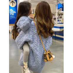 親子裝母女裝毛衣2024秋冬新款高級感套裝女童套頭針織衫打底褲