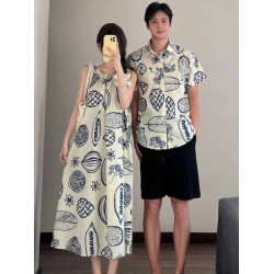 夏威夷親子裝夏裝花襯衫2025新款一家三口海邊度假母女寬松連衣裙