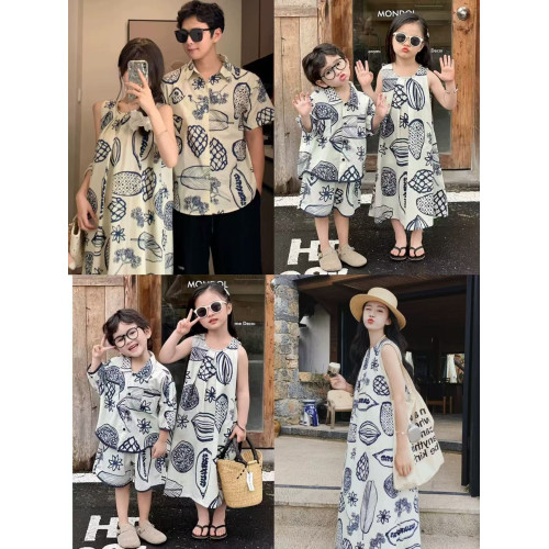 夏威夷親子裝夏裝花襯衫2025新款一家三口海邊度假母女寬松連衣裙 夏威夷親子裝夏裝花襯衫2025新款一家三口海邊度假母女寬松連衣裙