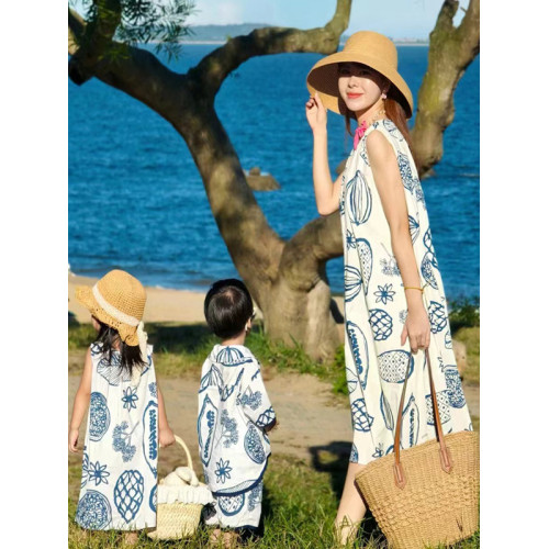 夏威夷親子裝夏裝花襯衫2025新款一家三口海邊度假母女寬松連衣裙 夏威夷親子裝夏裝花襯衫2025新款一家三口海邊度假母女寬松連衣裙