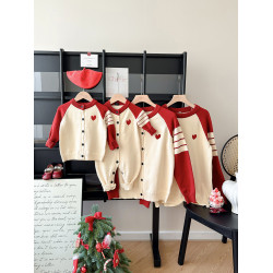 親子裝新年2025新款過年新年嬰兒一家三口小月齡針織毛衣四口開衫