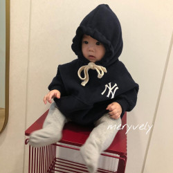 ins秋冬韓國童裝純色字母連帽哈衣洋氣親子裝衛衣寶寶爬服嬰童潮