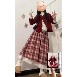 入冬搭配一整套大碼胖mm新年聖誕紅色毛衣裙子韓系減齡復古套裝女