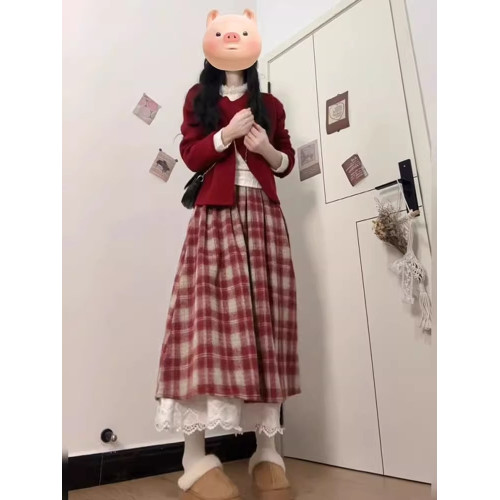 入冬搭配一整套大碼胖mm新年聖誕紅色毛衣裙子韓系減齡復古套裝女 入冬搭配一整套大碼胖mm新年聖誕紅色毛衣裙子韓系減齡復古套裝女