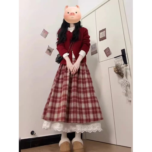 入冬搭配一整套大碼胖mm新年聖誕紅色毛衣裙子韓系減齡復古套裝女 入冬搭配一整套大碼胖mm新年聖誕紅色毛衣裙子韓系減齡復古套裝女