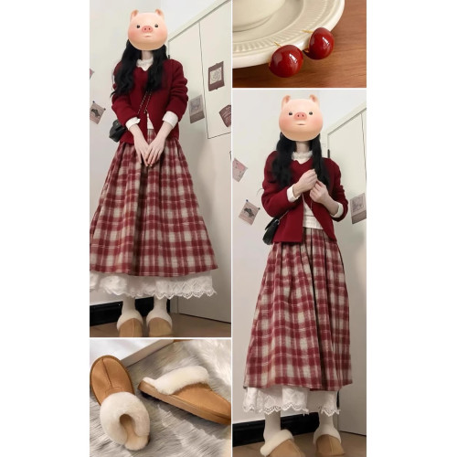 入冬搭配一整套大碼胖mm新年聖誕紅色毛衣裙子韓系減齡復古套裝女 入冬搭配一整套大碼胖mm新年聖誕紅色毛衣裙子韓系減齡復古套裝女