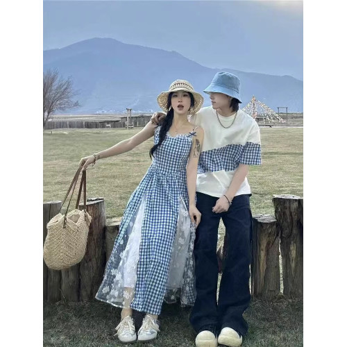 韓版夏季新款親子裝小衆藍色格子吊帶連衣裙母女收腰顯瘦一家三口 韓版夏季新款親子裝小衆藍色格子吊帶連衣裙母女收腰顯瘦一家三口