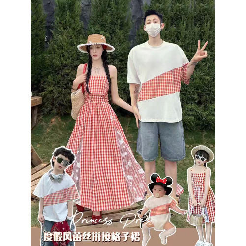 韓版夏季新款親子裝小衆藍色格子吊帶連衣裙母女收腰顯瘦一家三口 韓版夏季新款親子裝小衆藍色格子吊帶連衣裙母女收腰顯瘦一家三口