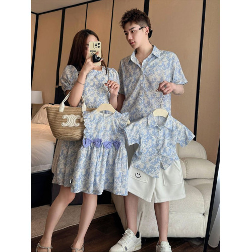 三亞親子裝夏款短袖父子裝襯衫一家三口四口女寶嬰兒母女裝碎花裙 三亞親子裝夏款短袖父子裝襯衫一家三口四口女寶嬰兒母女裝碎花裙