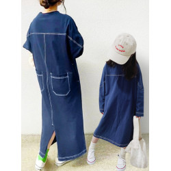 日系親子裝春秋女童洋氣純棉長袖衛衣連衣裙長款裙子寬松母女裝