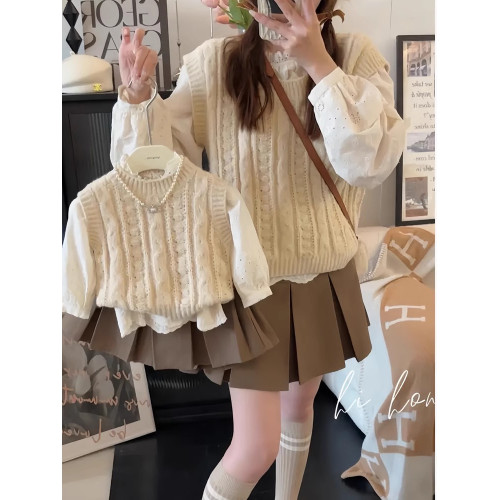 炸街親子裝2024春季新款一家三口毛衣馬甲洋氣韓版母女母子裝針織 炸街親子裝2024春季新款一家三口毛衣馬甲洋氣韓版母女母子裝針織