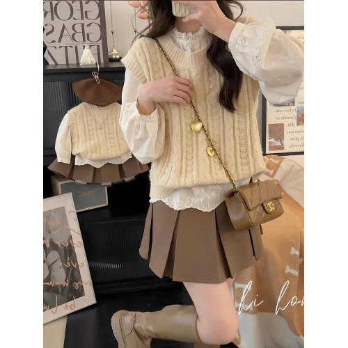 炸街親子裝2024春季新款一家三口毛衣馬甲洋氣韓版母女母子裝針織 炸街親子裝2024春季新款一家三口毛衣馬甲洋氣韓版母女母子裝針織