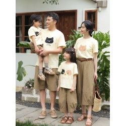 2025夏裝新款純棉寬松卡通休閒洋氣母子女一家三口四口親子裝全家