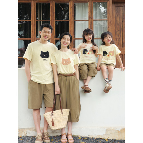 2025夏裝新款純棉寬松卡通休閒洋氣母子女一家三口四口親子裝全家