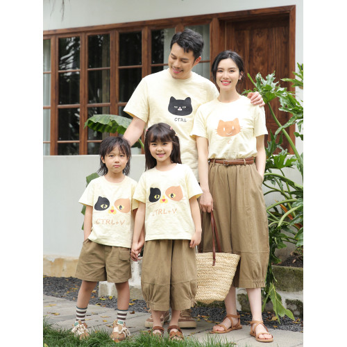 2025夏裝新款純棉寬松卡通休閒洋氣母子女一家三口四口親子裝全家