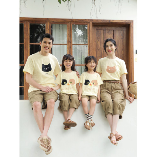 2025夏裝新款純棉寬松卡通休閒洋氣母子女一家三口四口親子裝全家