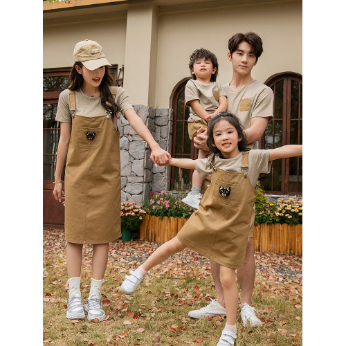 高級條紋親子裝夏季一家三口背帶套裝洋氣母子母女裝四口全家服潮 高級條紋親子裝夏季一家三口背帶套裝洋氣母子母女裝四口全家服潮