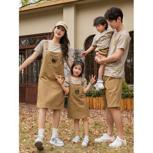 高級條紋親子裝夏季一家三口背帶套裝洋氣母子母女裝四口全家服潮 高級條紋親子裝夏季一家三口背帶套裝洋氣母子母女裝四口全家服潮