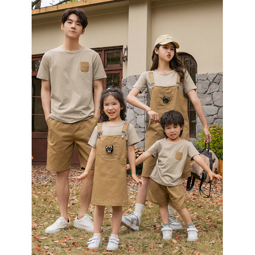 高級條紋親子裝夏季一家三口背帶套裝洋氣母子母女裝四口全家服潮 高級條紋親子裝夏季一家三口背帶套裝洋氣母子母女裝四口全家服潮