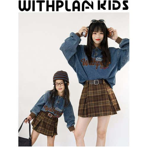 又潮又酷親子裝母子美式復古襯衫秋季新款兒童翻領字母刺綉牛仔衣 又潮又酷親子裝母子美式復古襯衫秋季新款兒童翻領字母刺綉牛仔衣