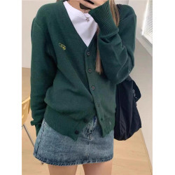 BM官網新款秋季Fever八奶同款復古聖誕綠V領針織衫bm毛衣開衫外套