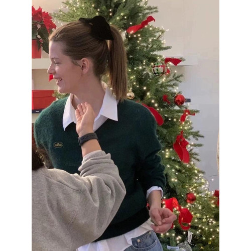 BM官網新款秋季Fever八奶同款復古聖誕綠V領針織衫bm毛衣開衫外套