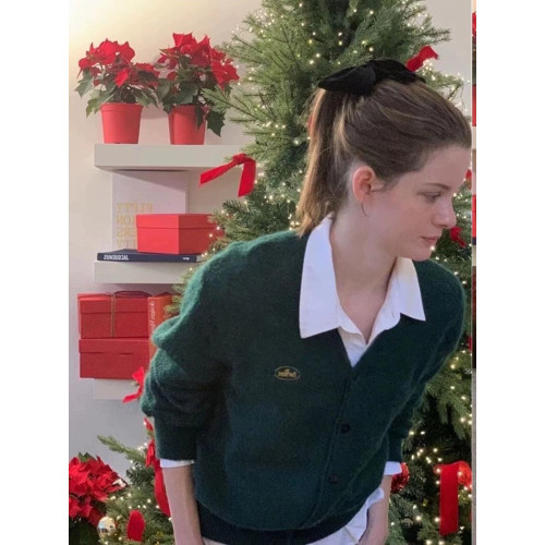 BM官網新款秋季Fever八奶同款復古聖誕綠V領針織衫bm毛衣開衫外套