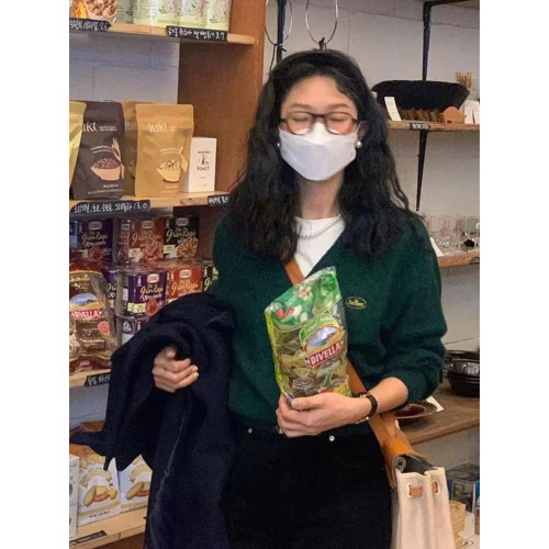 BM官網新款秋季Fever八奶同款復古聖誕綠V領針織衫bm毛衣開衫外套