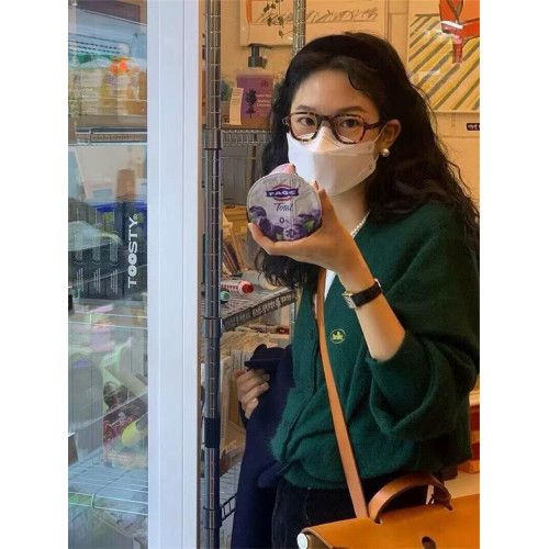 BM官網新款秋季Fever八奶同款復古聖誕綠V領針織衫bm毛衣開衫外套