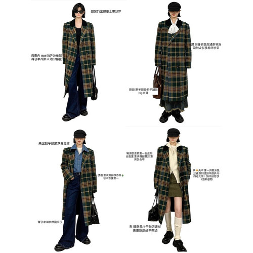 聖誕綠格子毛呢外套女冬季加厚古著vintage呢子大衣 聖誕綠格子毛呢外套女冬季加厚古著vintage呢子大衣