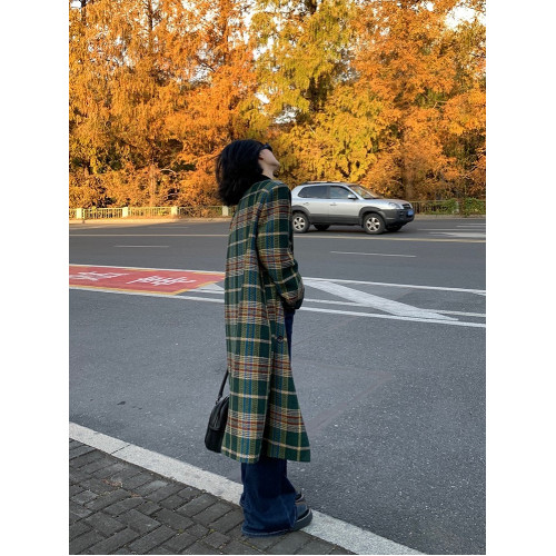聖誕綠格子毛呢外套女冬季加厚古著vintage呢子大衣 聖誕綠格子毛呢外套女冬季加厚古著vintage呢子大衣