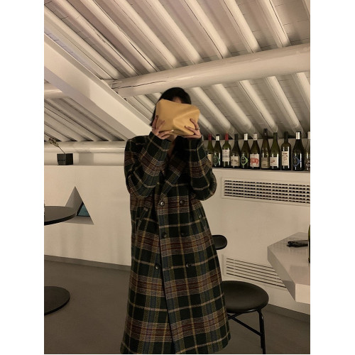 聖誕綠格子毛呢外套女冬季加厚古著vintage呢子大衣 聖誕綠格子毛呢外套女冬季加厚古著vintage呢子大衣